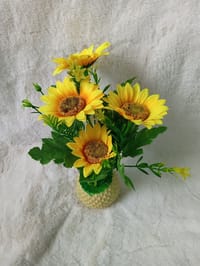 Artificial Little various Flower & Plant In Plastic Pot 7Inc/18Cm For Office, Home, Table Decoration - Home Decoration Item - artificial flower_img_1