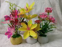 Artificial Little various Flower & Plant In Plastic Pot Combo - 2 7Inc/18Cm For Office, Home, Table Decoration - Home Decoration Item - artificial flower_img_1