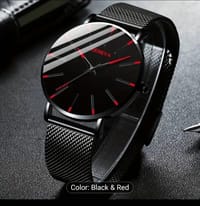 Men'S Stylish Quartz Watch with Red Accents - Round Zinc Alloy Case, 18_img_2