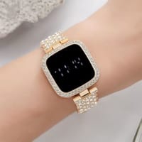 LED Display Digital Touch Screen Diamond Watch And Bracelet Fashion For Girls Women_img_2