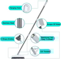 2-in-1 Floor Scrubber Brush with Long Handle & Squeegee for Bathroom, Kitchen & Tile Cleaning_img_5