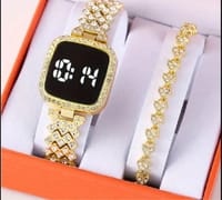 Fashionable LED Display Digital Touch Screen Wristwatch & Bracelet For Girls 2Pcs Combo_img_1