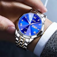 Olevs Satainless Steel fashionable Couple Watches Silver Royal Blue_img_1