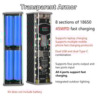PD 45W Super Fast Charging Transparent Power Bank Case Solderless 8pcs 18650 Battery with LED Light_img_5