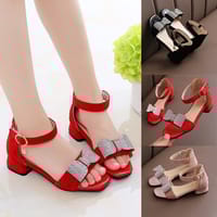 Kids Girls Summer Leather Diamond Bow Princess Flat Heel Sandals (3.5 to 11 years)_img_0