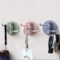 3 pcs Multifunctional bathroom wall shelf free punching seamless trace rack rotating hook strong 3 branch rotating sticky hook_img_0