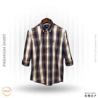 American Eagle Men’s Premium Navy & Tan Plaid Slim-Fit Casual Shirt_img_0