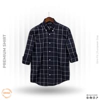 Tommy Hilfiger Men’s Premium Navy Windowpane Slim-Fit Casual Shirt_img_0