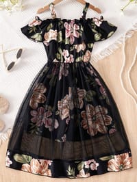 Flower Gown Elegant Floral Fit Dress for Girls with Belt_img_0