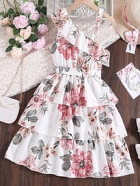 Flower Gown Elegant Floral Fit Dress for Girls with Belt_img_3