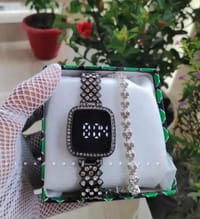 Fashionable LED Display Digital Touch Screen Wristwatch & Bracelet For Girls 2Pcs Combo_img_2