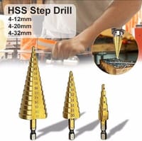 HSS Step Drill Bit Set | Titanium Coated Straight Groove | Hex Shank Hole Cutter | 3-12mm, 4-12mm, 4-20mm_img_0