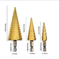 HSS Step Drill Bit Set | Titanium Coated Straight Groove | Hex Shank Hole Cutter | 3-12mm, 4-12mm, 4-20mm_img_1