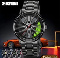 Waterproof Stainless Steel Quartz Car Wheel Rim Hub Design Men's Wrist Watch_img_2