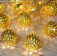 Decorative Moroccan 20 Golden Metal Balls LED Globe String Lights, Snow Ball Home Decoration_img_0