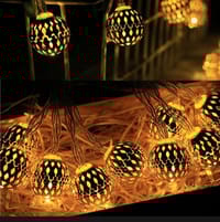 Decorative Moroccan 20 Golden Metal Balls LED Globe String Lights, Snow Ball Home Decoration_img_2