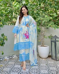 pure cotton with screen print and embroidery les work readymade 3 pics gown_img_0