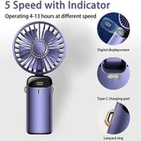Handheld Fan Personal Fan 5000MAh Rechargeable,5 Speeds with LED Display,90° Adjustable_img_3