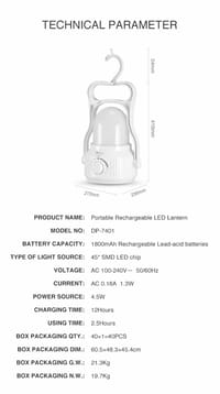 DP 7401 Emergency LED Lamp | Rechargeable Camping Lantern | 1800mAh | ShopX_img_8