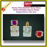 Empty 30ml  Perfume Atomizer Spray Glass Bottle Refillable Square Shape Square Colour Cap 1pcs_img_1