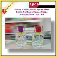 Empty 30ml  Perfume Atomizer Spray Glass Bottle Refillable Square Shape Square Colour Cap 1pcs_img_3