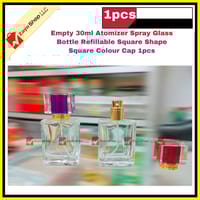 Empty 30ml  Perfume Atomizer Spray Glass Bottle Refillable Square Shape Square Colour Cap 1pcs_img_4