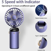 Portable Fan Personal Fan 5000MAh Rechargeable,5 Speeds with LED Display,90° Adjustable_img_4