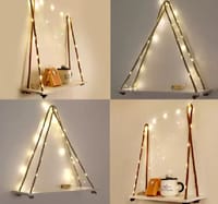 Set of 2 Hanging Shelves for Wall, Decor Shelves for Wall Floating Shelves Wood Shelves for Bedroom Boho Decor Plants Living Room Aesthetic Room Decor Set of 2 without Ivy Fairy Lights_img_4