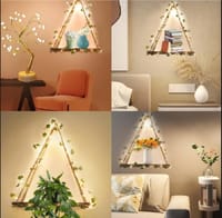 Set of 2 Hanging Shelves for Wall, Decor Shelves for Wall Floating Shelves Wood Shelves for Bedroom Boho Decor Plants Living Room Aesthetic Room Decor Set of 2 without Ivy Fairy Lights_img_5