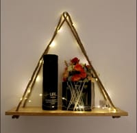 Set of 2 Hanging Shelves for Wall, Decor Shelves for Wall Floating Shelves Wood Shelves for Bedroom Boho Decor Plants Living Room Aesthetic Room Decor Set of 2 without Ivy Fairy Lights_img_1