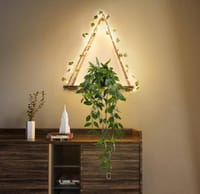 Set of 2 Hanging Shelves for Wall, Decor Shelves for Wall Floating Shelves Wood Shelves for Bedroom Boho Decor Plants Living Room Aesthetic Room Decor Set of 2 without Ivy Fairy Lights_img_2