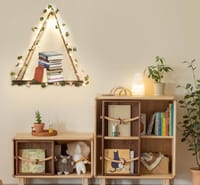 Set of 2 Hanging Shelves for Wall, Decor Shelves for Wall Floating Shelves Wood Shelves for Bedroom Boho Decor Plants Living Room Aesthetic Room Decor Set of 2 without Ivy Fairy Lights_img_3