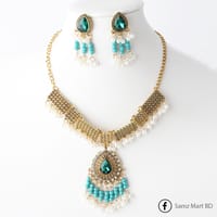 Luxury Premium Quality Indian Style Green Stone Luxury Jhumka Necklace Set_img_1