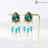 Luxury Premium Quality Indian Style Green Stone Luxury Jhumka Necklace Set_img_2