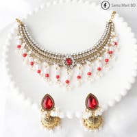Luxury Premium Quality Indian Style Red & Green Color Necklace Set_img_4