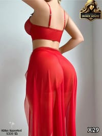 Sexy Red & Pink Two-Piece Sheer Skirt Lingerie Set with Crystal Chain Waist Detail – Elegant Women’s Nightwear & Party Wear Outfit_img_2