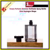 Empty Perfume Atomizer Refillable Spray Bottle 50ml Heptagon Shape Transparent Black Glass 1 pcs_img_1