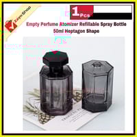 Empty Perfume Atomizer Refillable Spray Bottle 50ml Heptagon Shape Transparent Black Glass 1 pcs_img_2