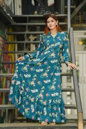 Stylish Adjustable Belt Long Gown – Premium Georgette (Momesa Alex Georgette)