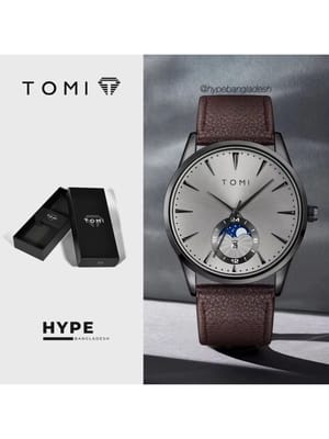 TOMI T-024 Men's Quartz Leather Belt Magnetic Lock Watch (Brown-Ash)