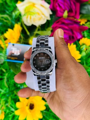 ⌚ Luxury Silver Women’s Watch with Crystal Bezel