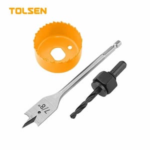 TOLSEN 75868 3Pcs Lock Installation Hole Saw Set, For Door Locks, 2-1/8" (54mm) Hole Saw, Flat Wood Bit, Arbor Included | Model: 75868