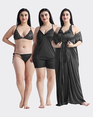 ৬-পিস নাইট ওয়্যার সেট (কালো)