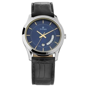 Titan NS1823SL01 Gents Belt Watch- Blue Dial- Silver Bezel- Black Belt- TF Code TT776BM