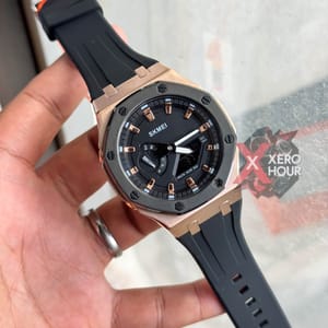 SKMEI 2243 || Dual Timer ||Black Rose Gold 1990  | SS Blody || Silicon Strap_img_4