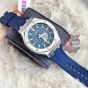 SKMEI 2243 || Dual Timer ||Silver & Dark blue | SS Body || Silicon Strap_img_0
