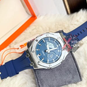 SKMEI 2243 || Dual Timer ||Silver & Dark blue | SS Body || Silicon Strap_img_1
