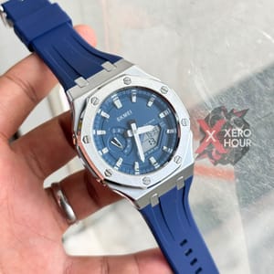 SKMEI 2243 || Dual Timer ||Silver & Dark blue | SS Body || Silicon Strap_img_2