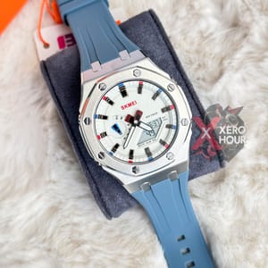 SKMEI 2243 || Dual Timer ||Silver & Sky Blue Multi color | SS Body || Silicon Strap_img_0