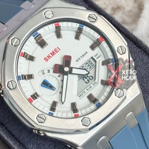 SKMEI 2243 || Dual Timer ||Silver & Sky Blue Multi color | SS Body || Silicon Strap_img_1